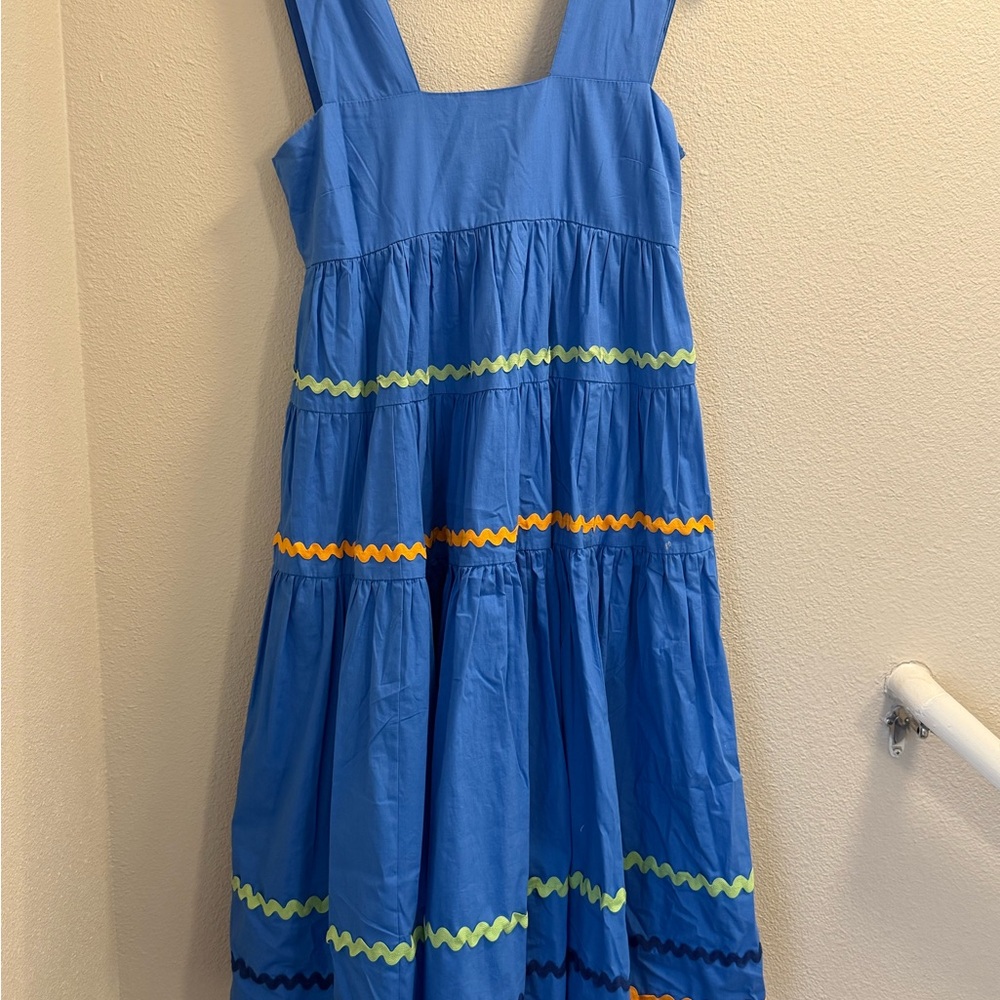 Anthropologie Blue Maxi Dress with Orange and Green Accents
